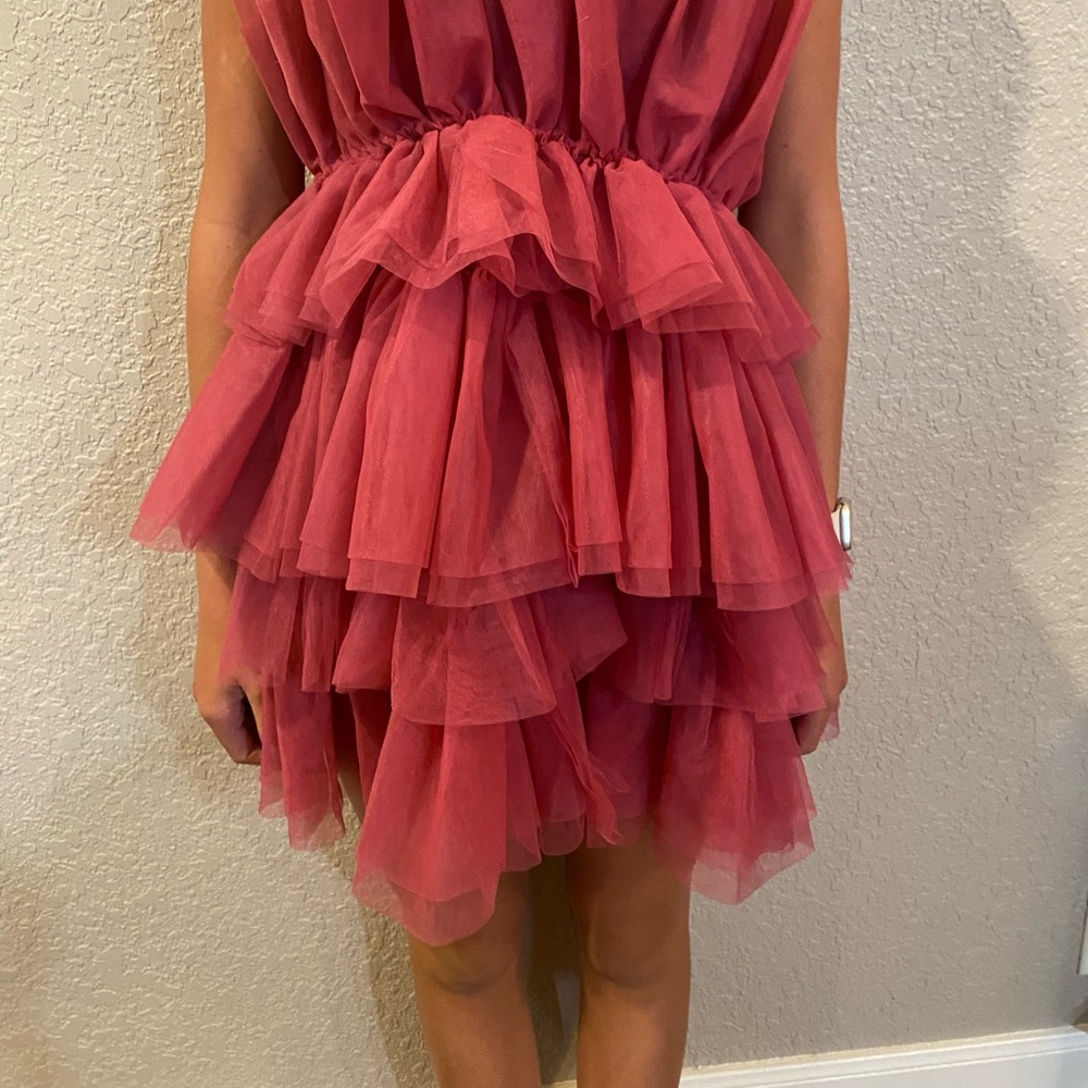 Elegant Red Layered Tulle Dress